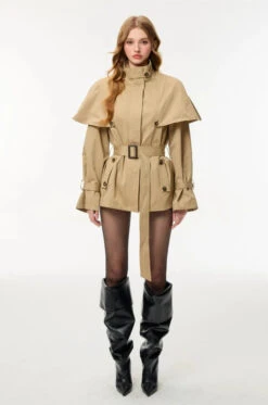 Oversized Stand Collar Trench Coat With Cape And Belt -Modern Wear Shop 56b02b69bdd7dfc36d1a6aaafc82370d