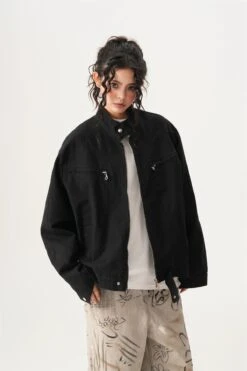 High Collar Drop Shoulder Jacket With Zip Pocket Details -Modern Wear Shop 578481d639f5563cf52e99f35de812b4