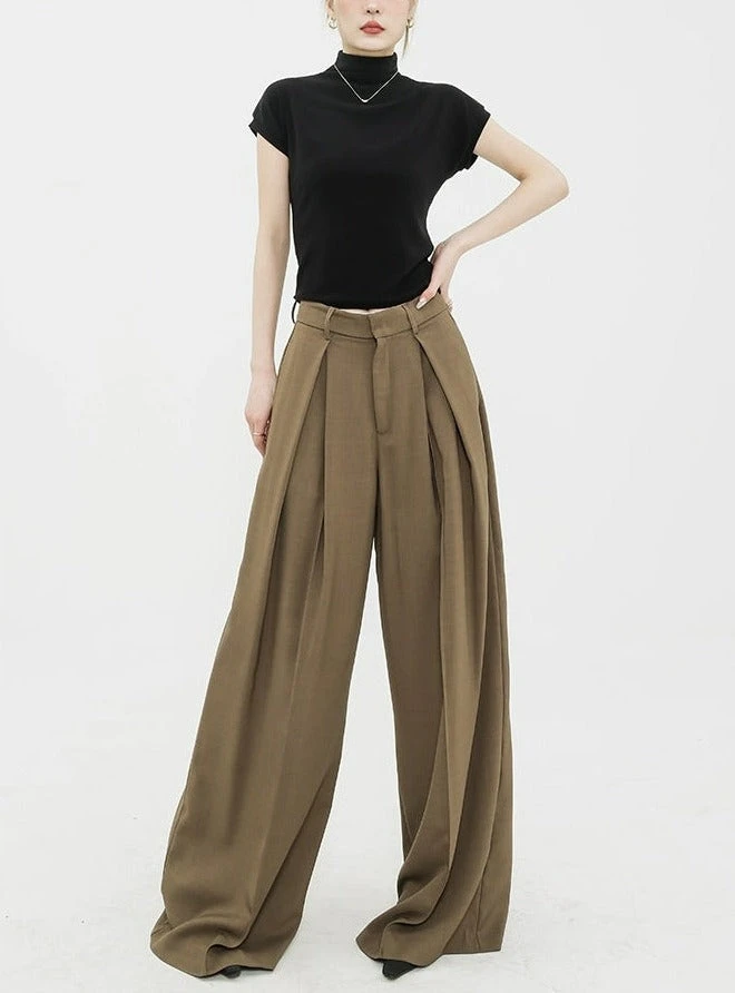 Wide Leg Criss-Cross Pleated Palazzo Trousers 6 Wide Leg Criss-Cross Pleated Palazzo Trousers - Image 6