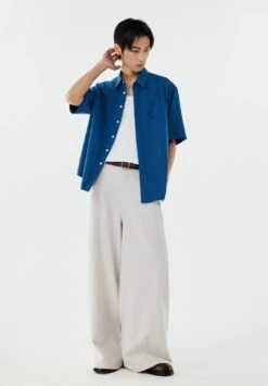 Collared Linen-Blend Button-Up Shirt 17 Collared Linen-Blend Button-Up Shirt -Modern Wear Shop 57c743a091695aa0b1a3be489dbff7b9