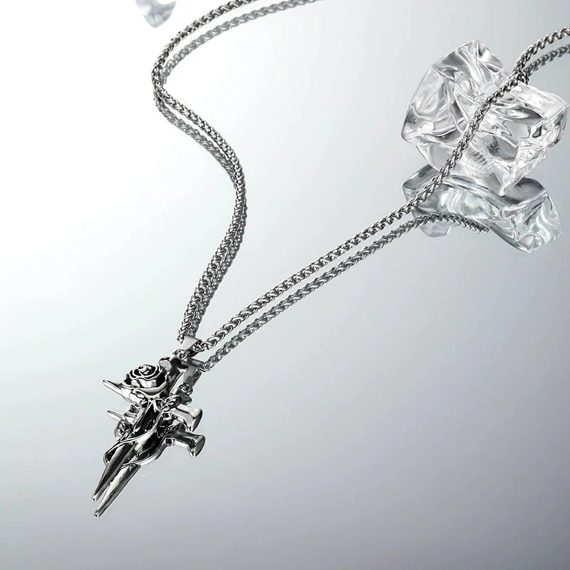 Rose Embellished Cross Pendant Necklace 7 Rose Embellished Cross Pendant Necklace - Image 7