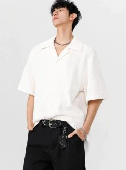 Textured Button-Up Shirt With Camp Collar -Modern Wear Shop 5853297642d8272358629fb1422367d2