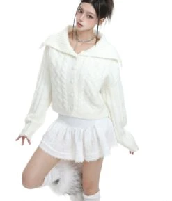 Textured Knit Short Button Cardigan With Sailor Collar 11 Textured Knit Short Button Cardigan With Sailor Collar -Modern Wear Shop 585c25ccab0fc502abb32be52bd48a7f