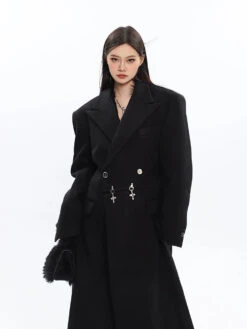 Long Double-Breasted Coat With Silver Accents 35 Long Double-Breasted Coat With Silver Accents -Modern Wear Shop 58cabde3b2124a7aa01c82b069740bf4