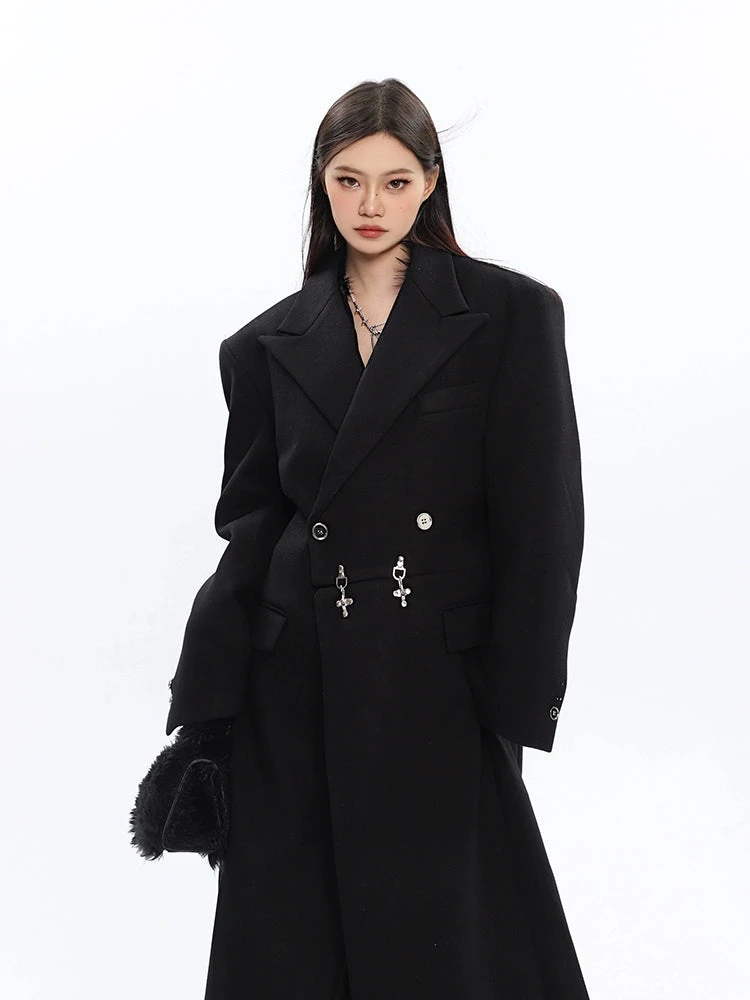 Long Double-Breasted Coat With Silver Accents 16 Long Double-Breasted Coat With Silver Accents - Image 16