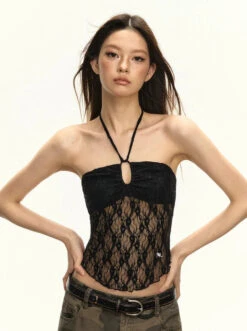 Lace Overlay Mesh Halter Neck Crop Top -Modern Wear Shop 58d0c04f0b9bd43ec0e68bcfdf0d83b2