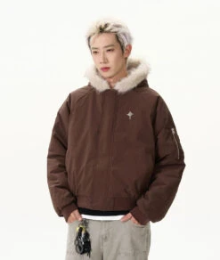 Pinstripe Bomber Jacket With Faux Fur Collar -Modern Wear Shop 58dadfdfc030f283a61e21f6c4d88e3b