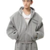 Oversized Cropped Zip Hoodie And Wide-Leg Sweatpant Tracksuit Set