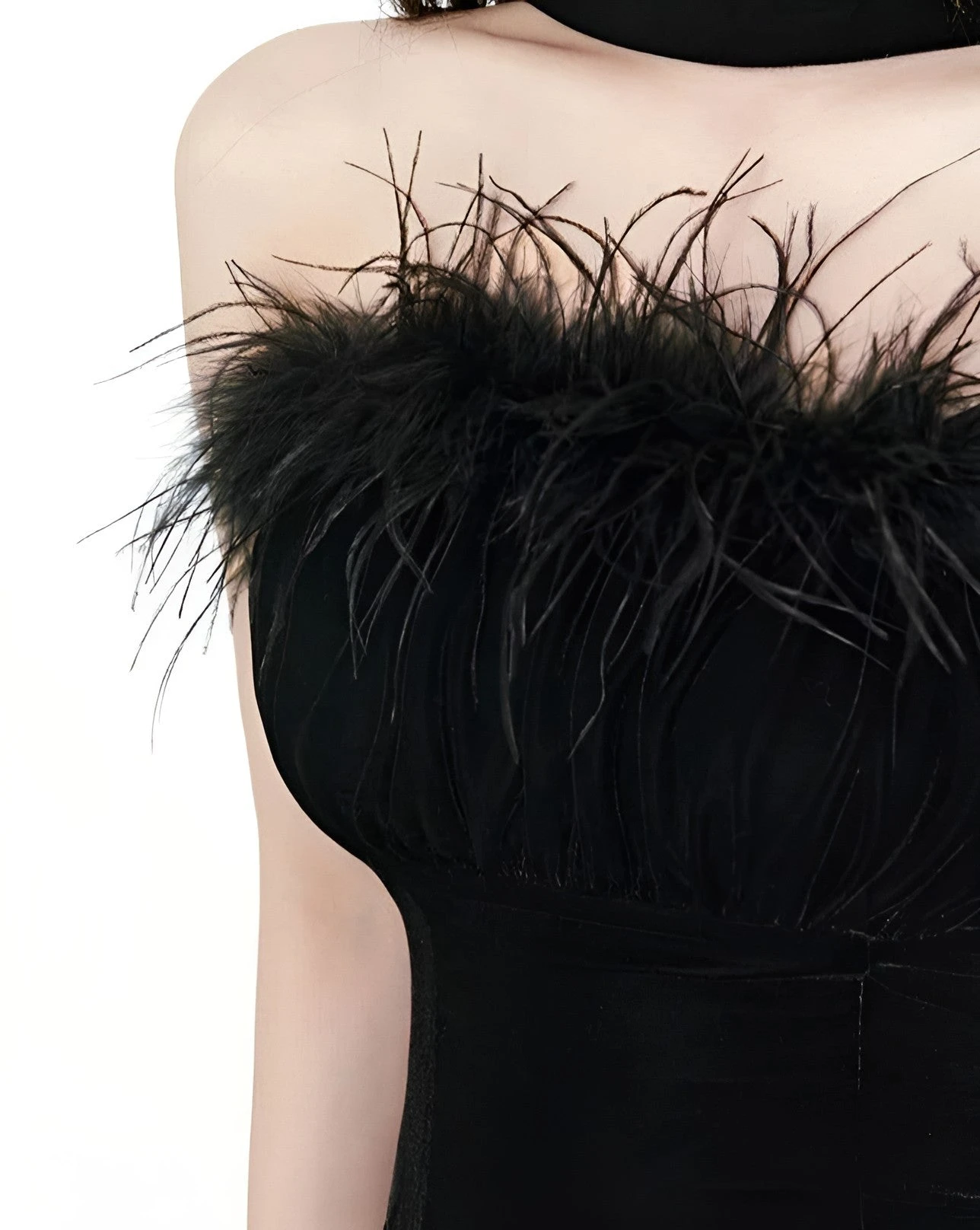 Faux Feather Trim Bodycon Mini Dress 5 Faux Feather Trim Bodycon Mini Dress - Image 5