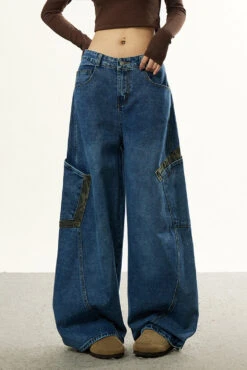 Low Waist Baggy Denim Jeans With Leopard Patchwork Details -Modern Wear Shop 59779c1e0d33558828aad2ac8d871331