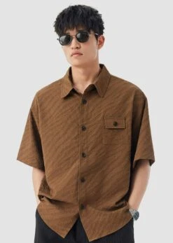Boxy Textured Button-Up Shirt With Chest Pocket -Modern Wear Shop 59a8b154fe20dcbae3a713594551bf2f