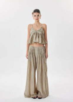 Crinkle Textured Flowy Cami Top And Wide Leg Pleated Pants Two-Piece Set