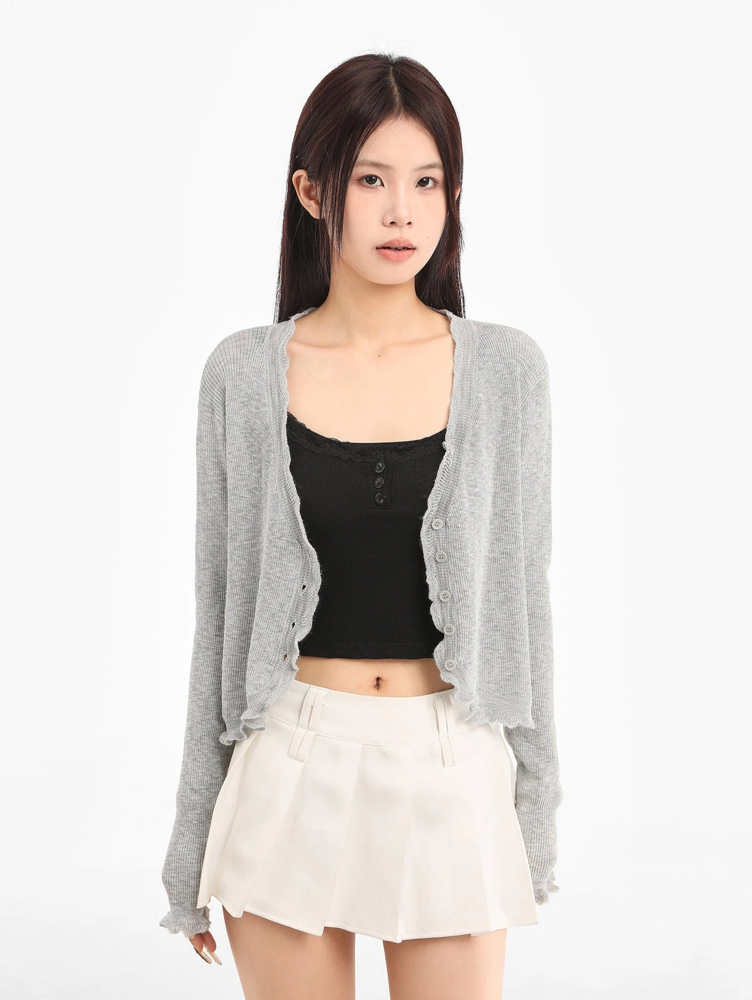 Scallop Hem Sheer Cropped Cardigan 1 Scallop Hem Sheer Cropped Cardigan