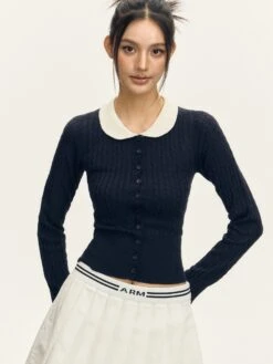 Cable Knit Crop Cardigan With Contrast Collar 6 Cable Knit Crop Cardigan With Contrast Collar -Modern Wear Shop 5 0b4eeafe ab54 4882 9b19 72a362243137