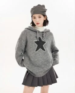 Oversized Star Patchwork Knit Hoodie Sweater -Modern Wear Shop 5acbd8d74f94f74b40d92d605b27e25f