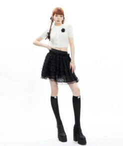 Layered Ruffle Lace Mini Skirt With Elastic Waistband -Modern Wear Shop 5b4f7e54a044dcc704237fcbb8bd1a12