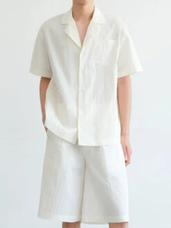 Textured Short Sleeve Button-Up Shirt With Open Collar -Modern Wear Shop 5b67730d0409614e8929d196603a52f1