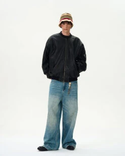 Oversized Distressed Faux Leather Bomber Jacket With Sleeve Pocket 28 Oversized Distressed Faux Leather Bomber Jacket With Sleeve Pocket -Modern Wear Shop 5bb4efd9d1f62723b781dfa5b7c61481