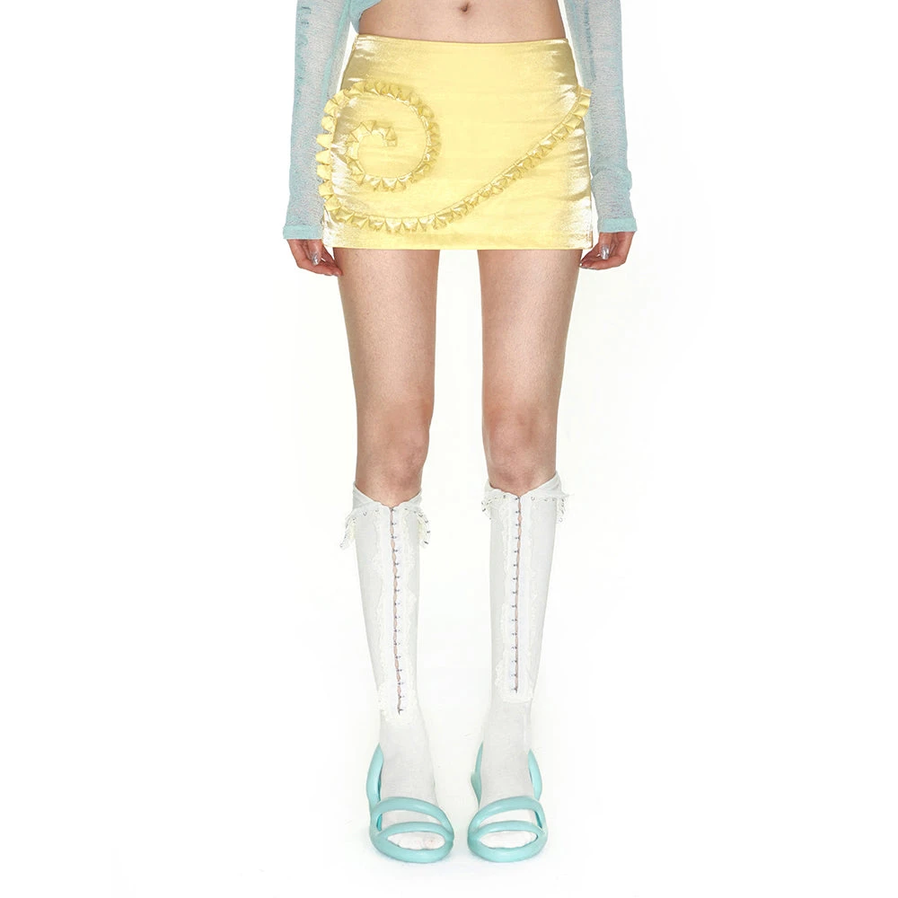 Metallic Mini Skirt With Ruffled Spiral Details 1 Metallic Mini Skirt With Ruffled Spiral Details