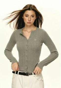 Ribbed Cable Knit Cardigan With Button Front -Modern Wear Shop 5bc97d6f4ebf2edd9f54f19d5c81e38f
