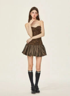 Leopard Print Strapless Mini Dress With Satin Bubble Hem Detailing -Modern Wear Shop 5bfa2c62ed149aa856c4ece102e0a1bd