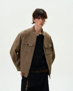 Houndstooth Pattern Zip Jacket With Chest Pockets -Modern Wear Shop 5c11b9f82f10c7075ecee2bf1d69f808