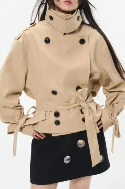 Overlapped Cropped Trench Coat With Belt -Modern Wear Shop 5c1c0b38b6b9b6d3a1d55da43e98e2ed