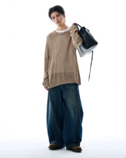 Ribbed Trim Sheer Textured Long Sleeve Knit Top -Modern Wear Shop 5c8064dd41d0d6368ebc8ddb125a7b70