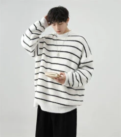 Stripe Oversized Drop Shoulder Knit Sweatshirt 25 Stripe Oversized Drop Shoulder Knit Sweatshirt -Modern Wear Shop 5ca8328842c3109b1420986ab05d055e