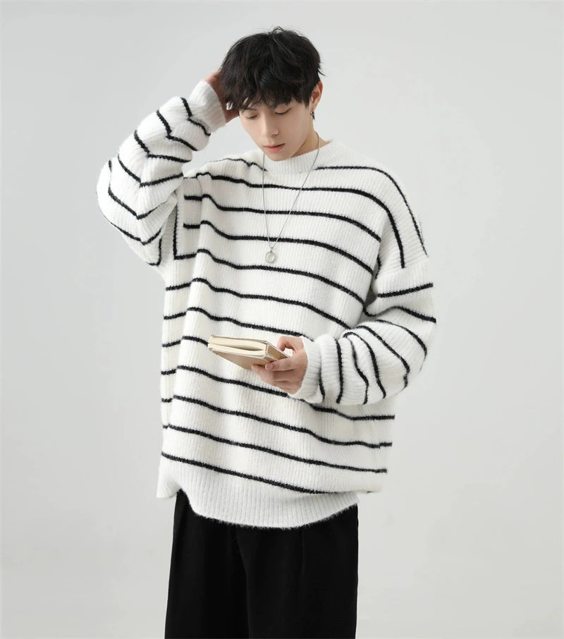 Stripe Oversized Drop Shoulder Knit Sweatshirt 8 Stripe Oversized Drop Shoulder Knit Sweatshirt - Image 8