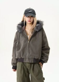 Contrast Faux Fur Hooded Bomber Jacket 15 Contrast Faux Fur Hooded Bomber Jacket -Modern Wear Shop 5cdbdf5ea6984071f3b5234ba0d6f58f