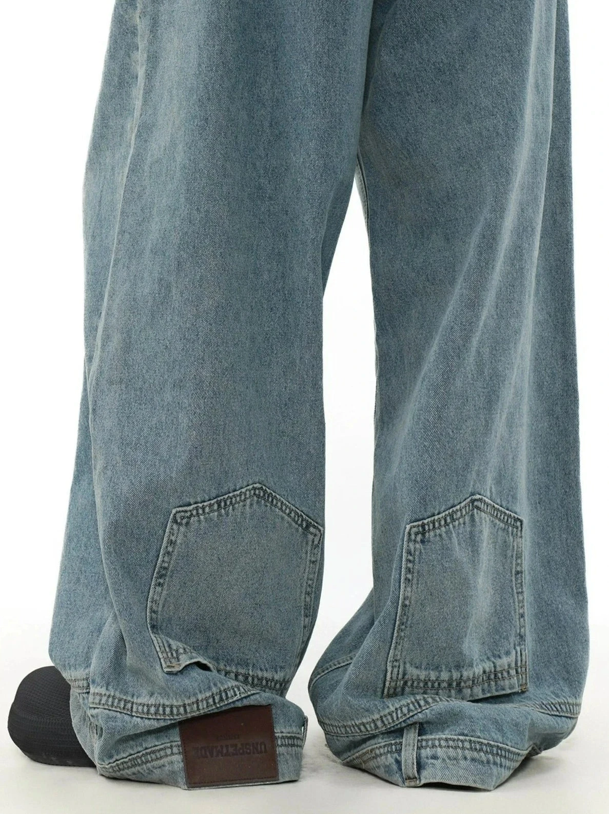 Wide Leg Denim Upside-Down Effect Jeans With Contrast Stitching 9 Wide Leg Denim Upside-Down Effect Jeans With Contrast Stitching - Image 9