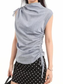 Ruched Side And Shoulder Sleeveless Top With Subtle Stripe Texture 13 Ruched Side And Shoulder Sleeveless Top With Subtle Stripe Texture -Modern Wear Shop 5d100eb6259bd25b88a9cb5bf63ed280