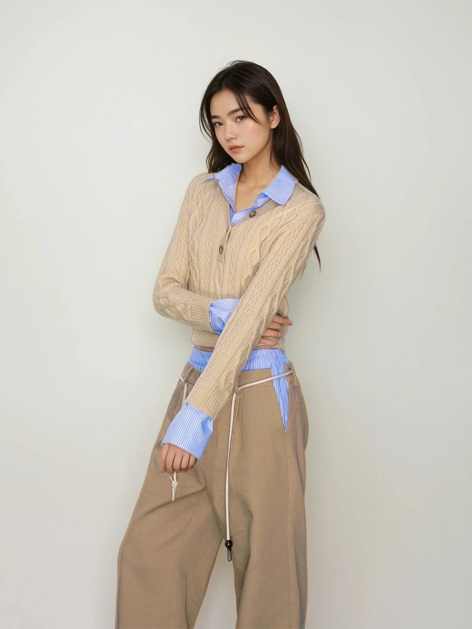 Mock Shirt-Collar Cable Knit Half Button Sweater 3 Mock Shirt-Collar Cable Knit Half Button Sweater - Image 3