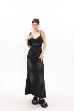 Faded Serpentina Denim Midi Skirt -Modern Wear Shop 5dec4fd3a7813c08e43c29fc509477be