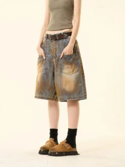 Sandblast Denim Bermuda Shorts With Oversized Pockets -Modern Wear Shop 5e7eb8beec75220979be24ac88c4dbb4