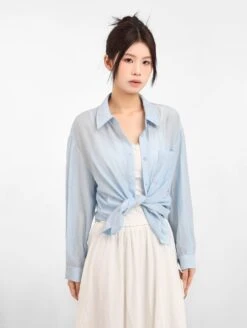 Sheer Lightweight Button-Down Long Sleeve Shirt -Modern Wear Shop 5e882e6a5789449c5c93d56e1d80220a