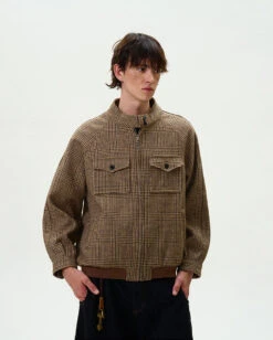 Houndstooth Pattern Zip Jacket With Chest Pockets -Modern Wear Shop 5e8c2a941e374857c85d815d514d9078