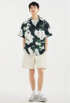 Floral Contrast Print Short Sleeve Button-Up Shirt -Modern Wear Shop 5ebf4d7d51cc303fe51e34ebcb3e019e