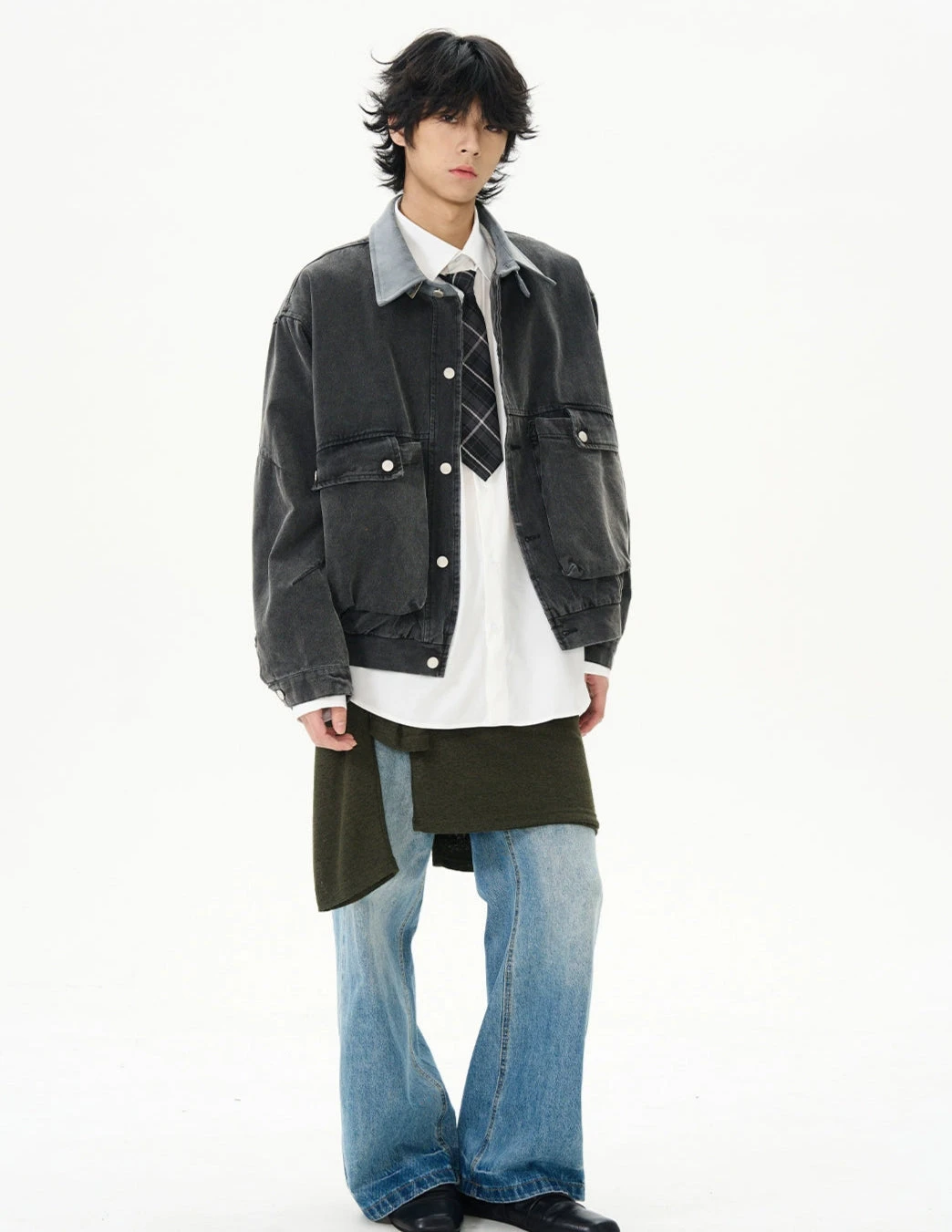 Oversized Worker Button Jacket With Contrast Collar 9 Oversized Worker Button Jacket With Contrast Collar - Image 9
