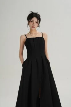 Pleated Spaghetti Strap Midi Dress With Front Slit -Modern Wear Shop 5ecc798a0368f54136c7ccc791540774