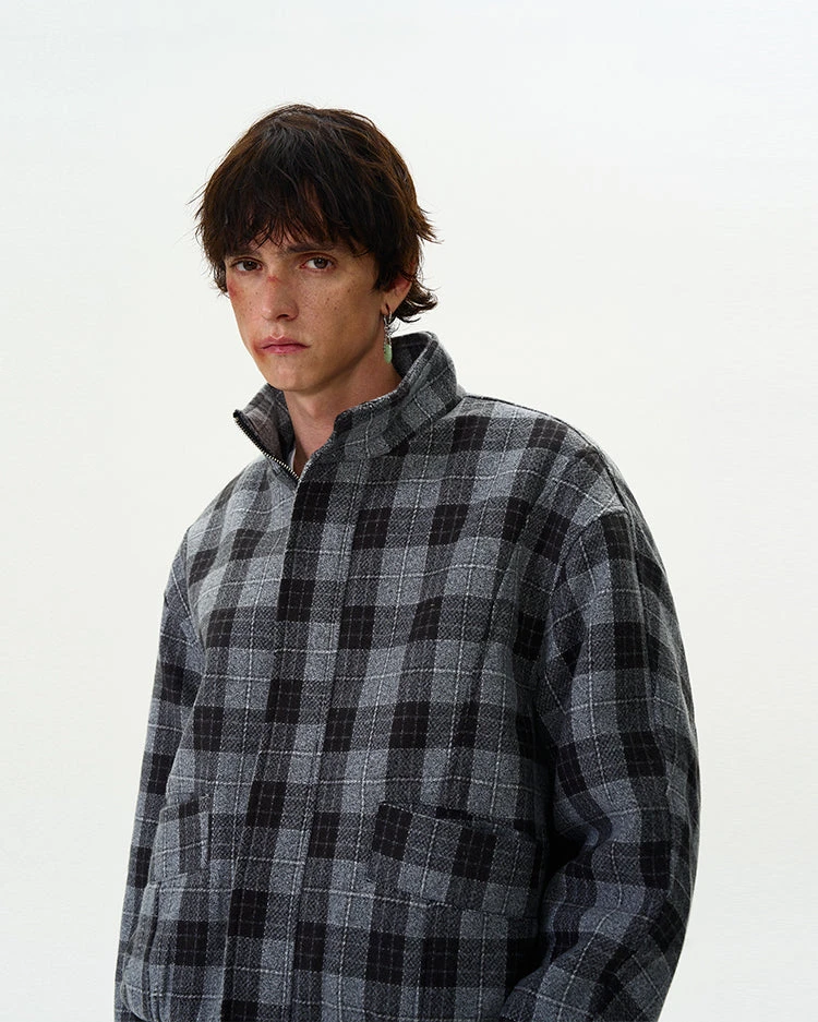 Plaid Bomber Jacket With Stand Collar 9 Plaid Bomber Jacket With Stand Collar - Image 9