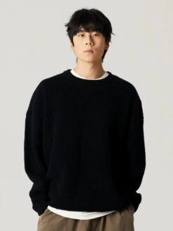 Oversized Crewneck Waffle-Weave Knit Sweater -Modern Wear Shop 5f046328927533ceb7ed078c3c5ba397