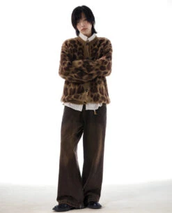 Animal Print Ribbed Trim Fuzzy Cardigan -Modern Wear Shop 5f282625154059f7a37919327880144b