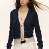 Mock Layered Ribbed Trim Knit Cardigan