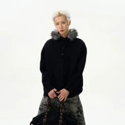 Fur Trim Hoodie Half Zip Knit Sweater -Modern Wear Shop 5f632a219dde3e8c64a937bdf9cdadec