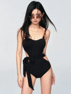 Chain Strap One-Piece Swimsuit With Tie Side