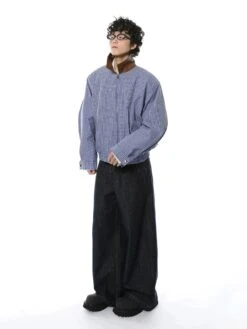 Gingham Two-Tone High-Collar Zip Bomber Jacket -Modern Wear Shop 5f84b5d15cc242e354ccd01829c9eaed