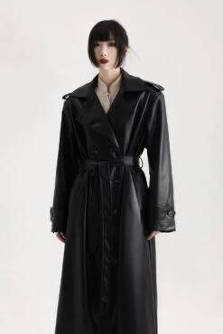 Longline Faux Leather Double Breasted Trench Coat -Modern Wear Shop 5fad69bcb7df821e431bcf9fbc147455