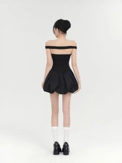 Off-Shoulder Balloon Mini Dress With Floral Accent -Modern Wear Shop 5fc83795b17b8d8e7ba0da0ea21b04d5